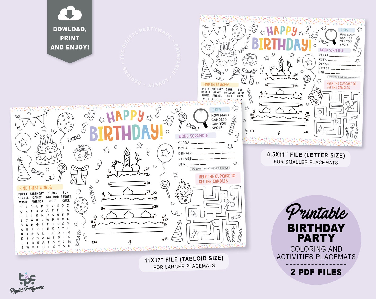 Birthday Coloring Placemat Printable Birthday Party Coloring - Etsy