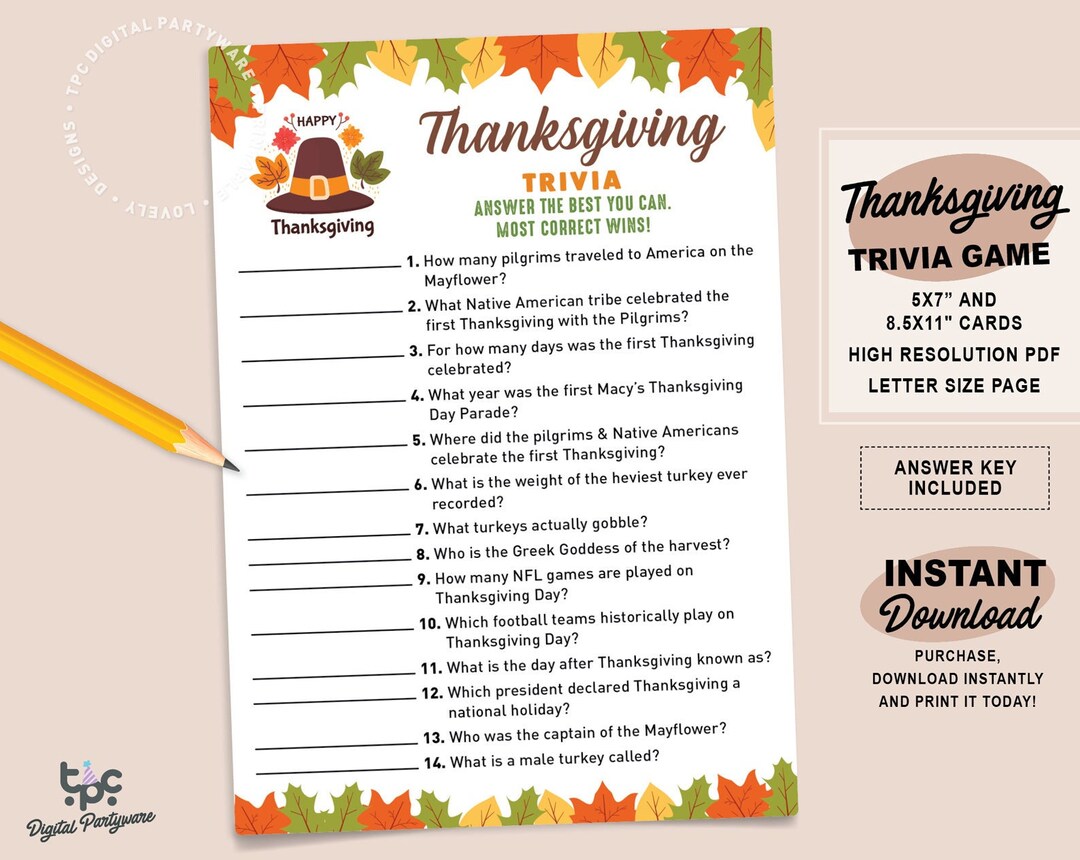 Thanksgiving Trivia Game Thanksgiving Printable Games Fun Thanksgiving