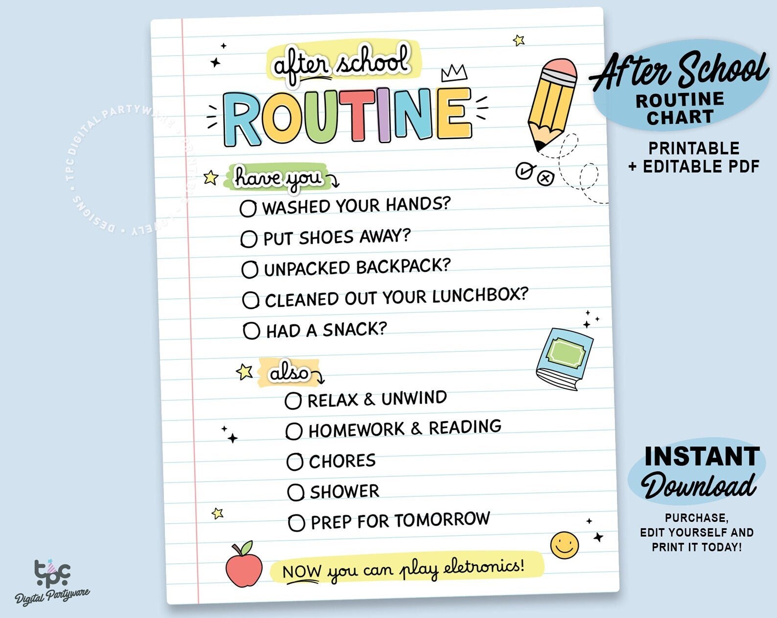 editable-after-school-routine-printable-schoolday-rules-chart-reusable-daily-checklist-for-kids-teens-screen-time-tracker-etsy