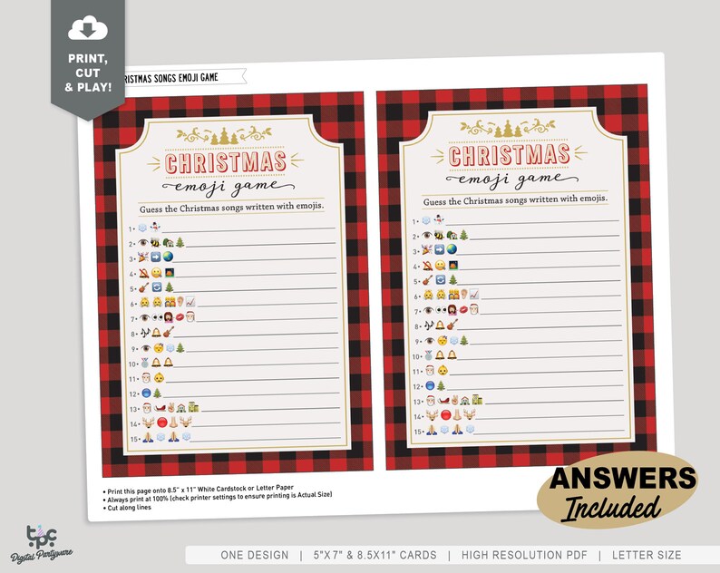 Christmas Songs Emoji Pictionary Printable Christmas Games | Etsy