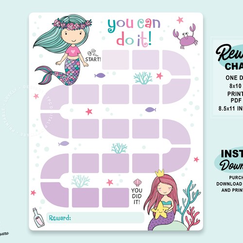 Printable Mermaid Reward Chart Mermaid Behavior Chart - Etsy