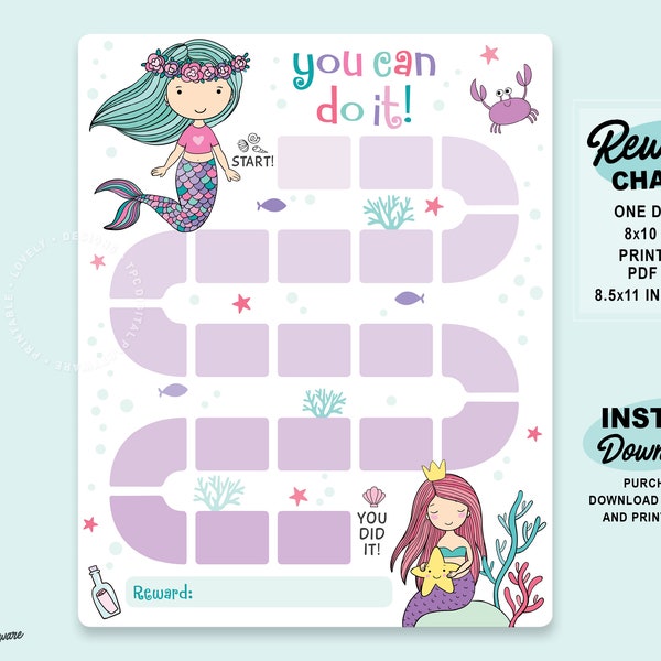 Printable Mermaid Reward Chart | Mermaid Behavior Chart | Daily Chore Chart | Girl Chore Chart | Cute Under the Sea Sticker Chart