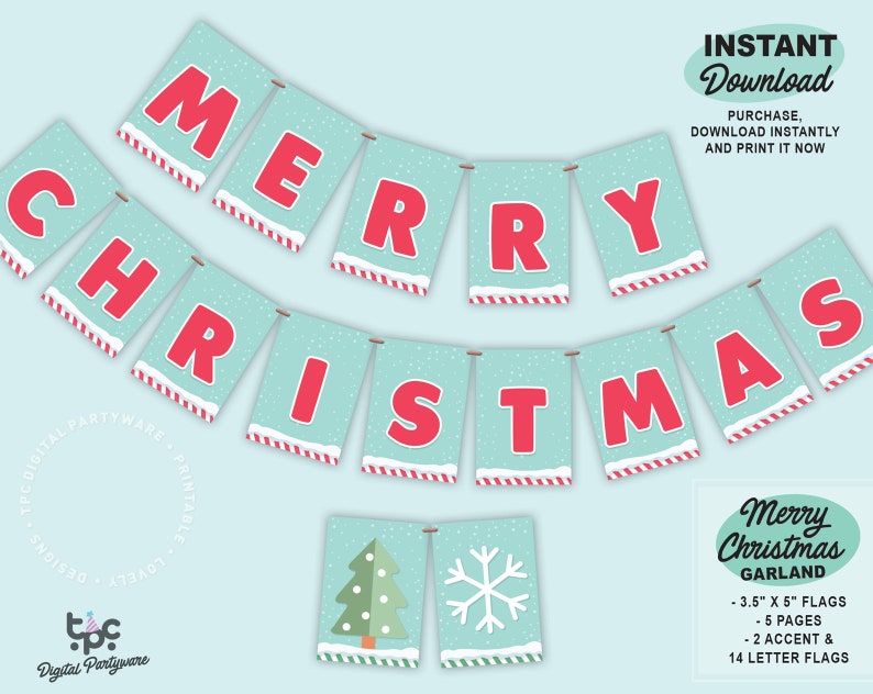 Merry Christmas Garland Printable Christmas Merry Etsy merry-christmas-garland-printable-christmas-merry-etsy