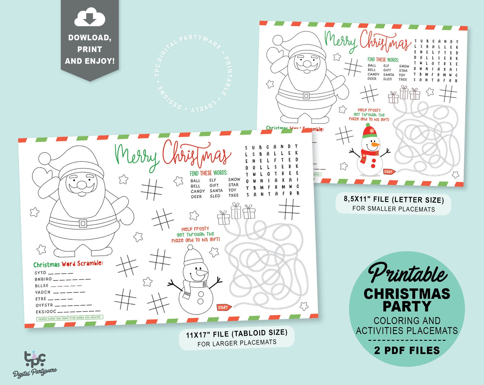 Christmas Activity Placemat Printable Christmas Placemat for - Etsy