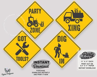 Construction Party Signs | Printable Construction Birthday set of 4 signs | Dump Truck Builder Birthday Lawn Sign | Bulldozer Party Decor