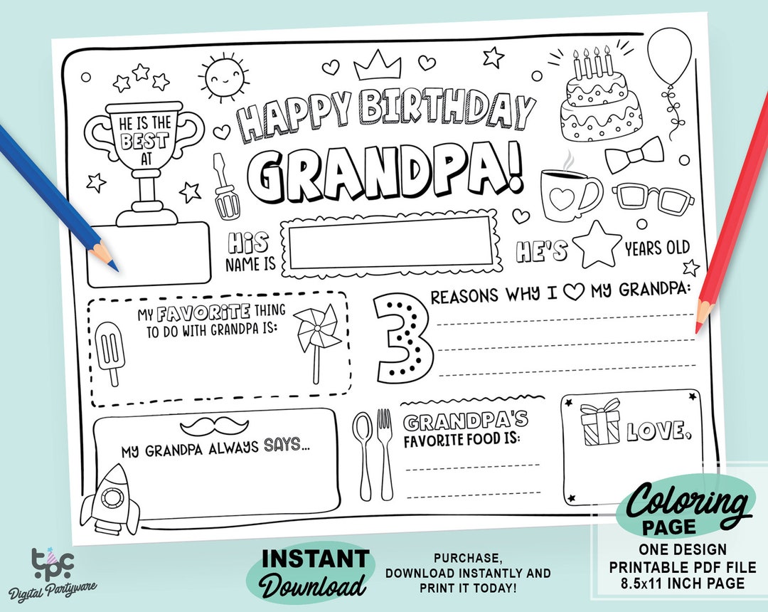 Happy Birthday Grandpa Coloring Page Printable All About Grandfather