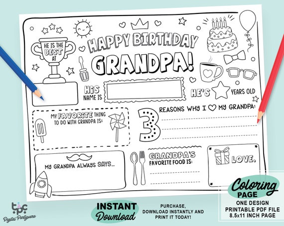 Printable Birthday Cards To Color For Grandpa