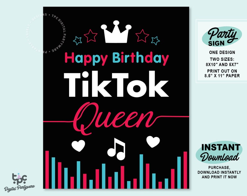 TikTok Queen Sign Printable TikTok Birthday Party Sign Tik | Etsy