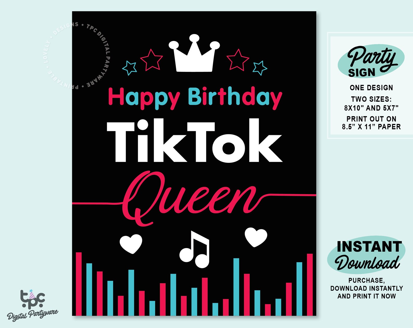 TikTok Queen Sign Printable TikTok Birthday Party Sign Tik Etsy France