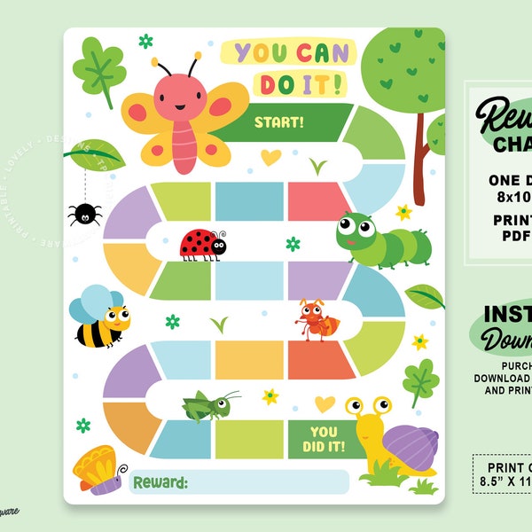 Bugs Reward Chart | Printable Cute Spring Kids Behavior Tracker | Sticker Chart | Toddler Chore | Easy Routine Sticker Chart | Funny Insects