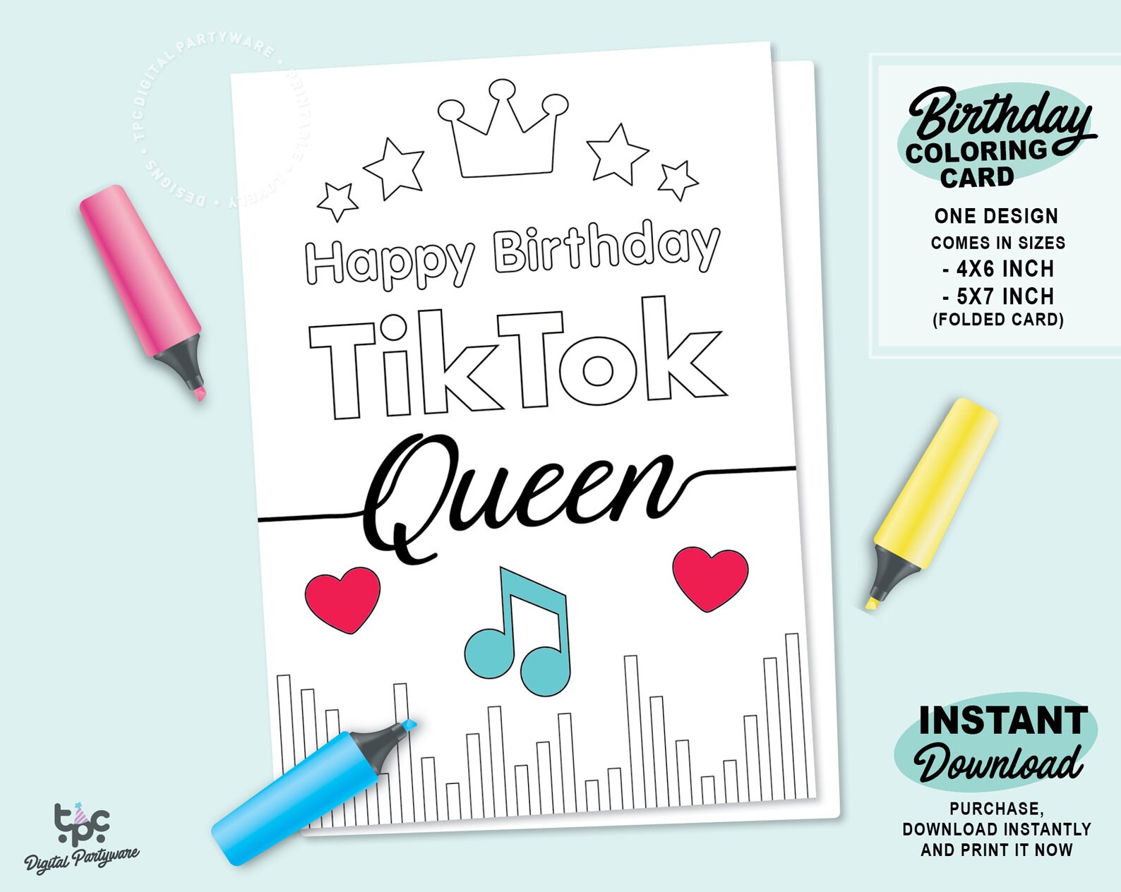 Tiktok Printable Birthday Card Printable Tik Tok Queen Card Etsy