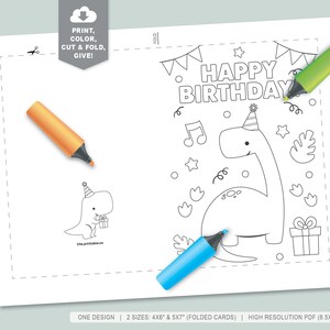 Birthday Coloring Card | Printable Dinosaur Party Card | Coloring ...