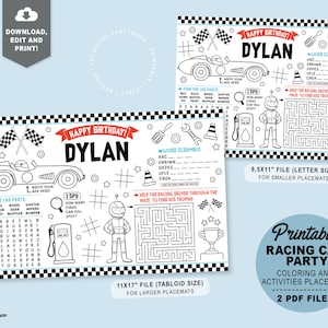 Editable Racing Car Party Placemat | Printable Formula 1 Party Coloring ...