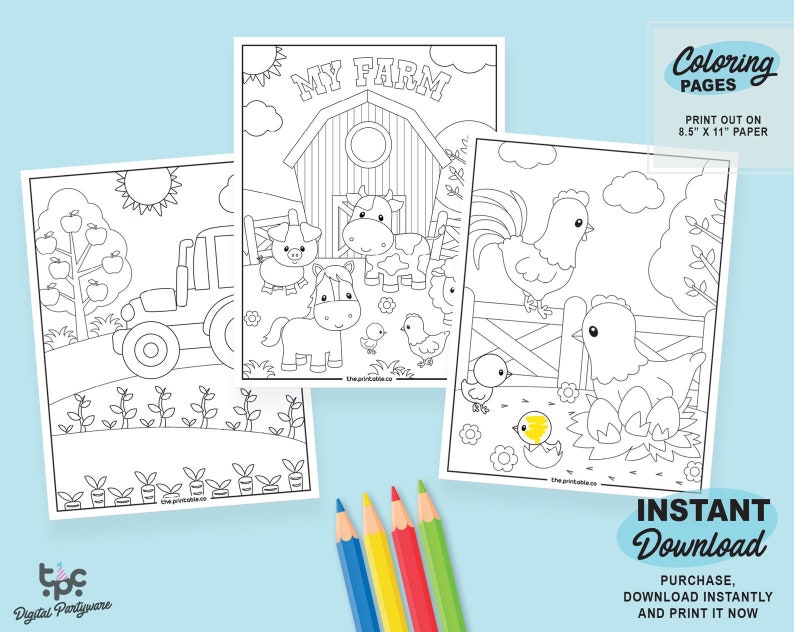 Farm Coloring Pages Printable Farm Party Activities Farm Birthday Party Farm Animals Party Supplies Printable DIY Farm Party Favor image 1