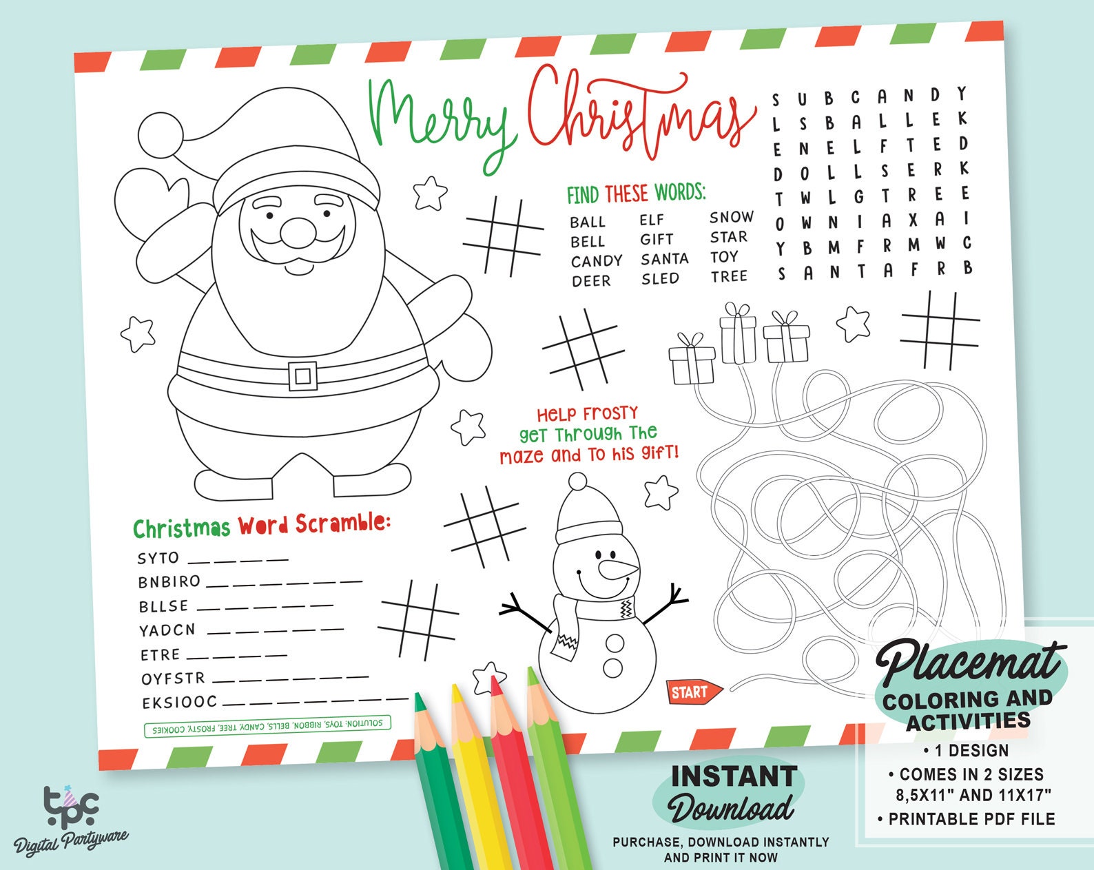 christmas-activity-placemat-printable-christmas-placemat-for-kids-christmas-coloring-sheet-printable-holiday-activity-mat-etsy