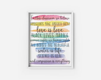 In This Classroom We Believe | In This School We Believe | Black Lives Matter | ACLU | Teacher Gift | Teacher Print | Teacher