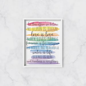 In This Office We Believe Printable | Black Lives Matter | No Human Is Illegal | Social Justice Print | Human Rights Print |ACLU