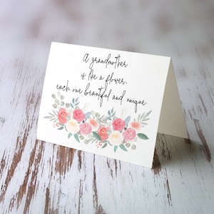 Carte de fête des mères | Carte pour grand-mère | Une grand-mère est comme une fleur, chacune belle et unique | fête des mères | Grand-mère | Maman | Mère