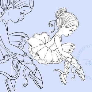 Ballet Digital Stamp. Cute ballerina Download. Digi stamp, coloring page. Commercial use. Contour Line art Outline Printable PNG clipart DIY