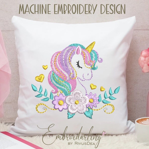 Cute Baby Unicorn Embroidery Design, machine embroidery pattern for baby girls, Unicorn Face, Head, Floral, Cute unicorn name, monogram