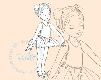 Ballet Digital Stamp. Cute ballerina Download. Digi stamp, coloring page. Commercial use. Contour Line art Outline Printable PNG clipart DIY