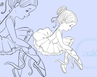 Ballet Digital Stamp. Cute ballerina Download. Digi stamp, coloring page. Commercial use. Contour Line art Outline Printable PNG clipart DIY