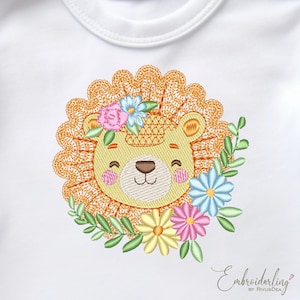 ベビーライオン刺繍デザイン、ライオンヘッド刺繍ファイル、子供と赤ちゃんのためのサファリ刺繍パターン、誕生日プレゼント、ベビーシャワーパーティーの装飾
