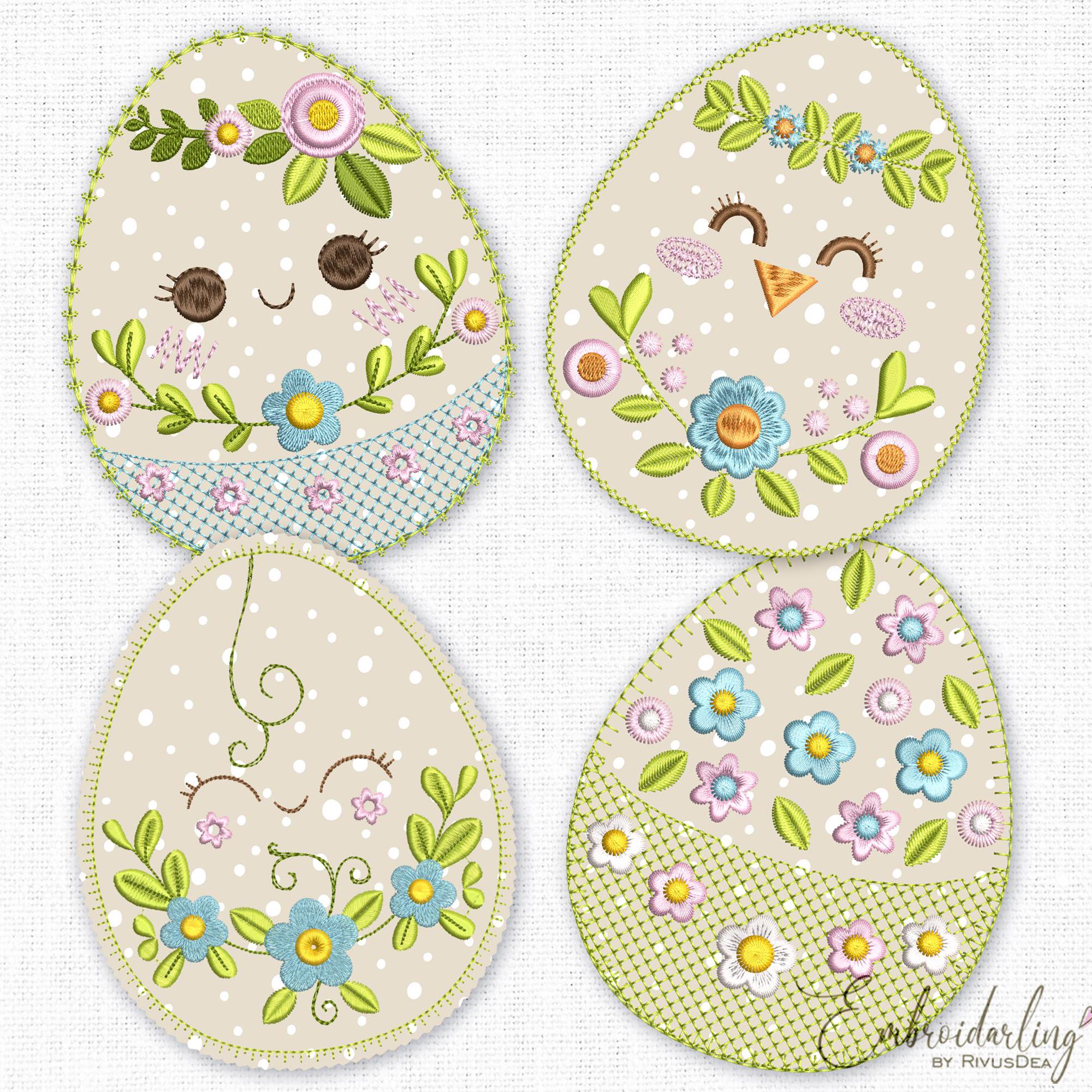 Egghead Designs 4 Easter Eggs Set Embroidery Design File. Cute Smiling Easter Egg ...