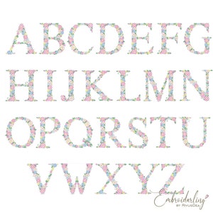 Floral Alphabet Machine Embroidery Pattern, 97mm 3.80 in Monogram for Baby Girls, Mother Day Gift Design, One Piece T-shirt Ricamo Macchina