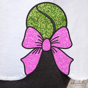 Tennis Side Bow Applique Embroidery Design File, 7 sizes. Sports Girly Glitter Bow Coquette Applique Pattern, Mom Sweatshirt Design