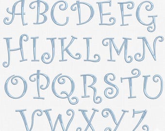 Monogram Font Embroidery Designs 4 sizes, Curly Script Alphabet – Baby Monogram Letters,  Machine Pattern