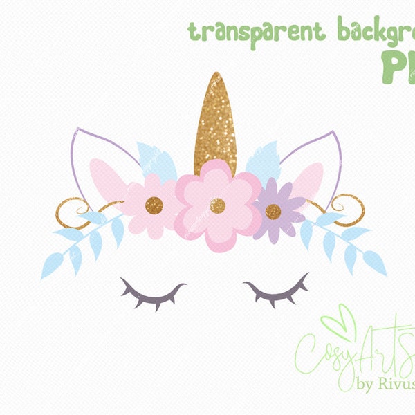 Unicorn face PNG Unicorn head clipart. Sublimation design Download. Golden horn Unicorn PNG. Floral Clipart printable graphics. Commercial