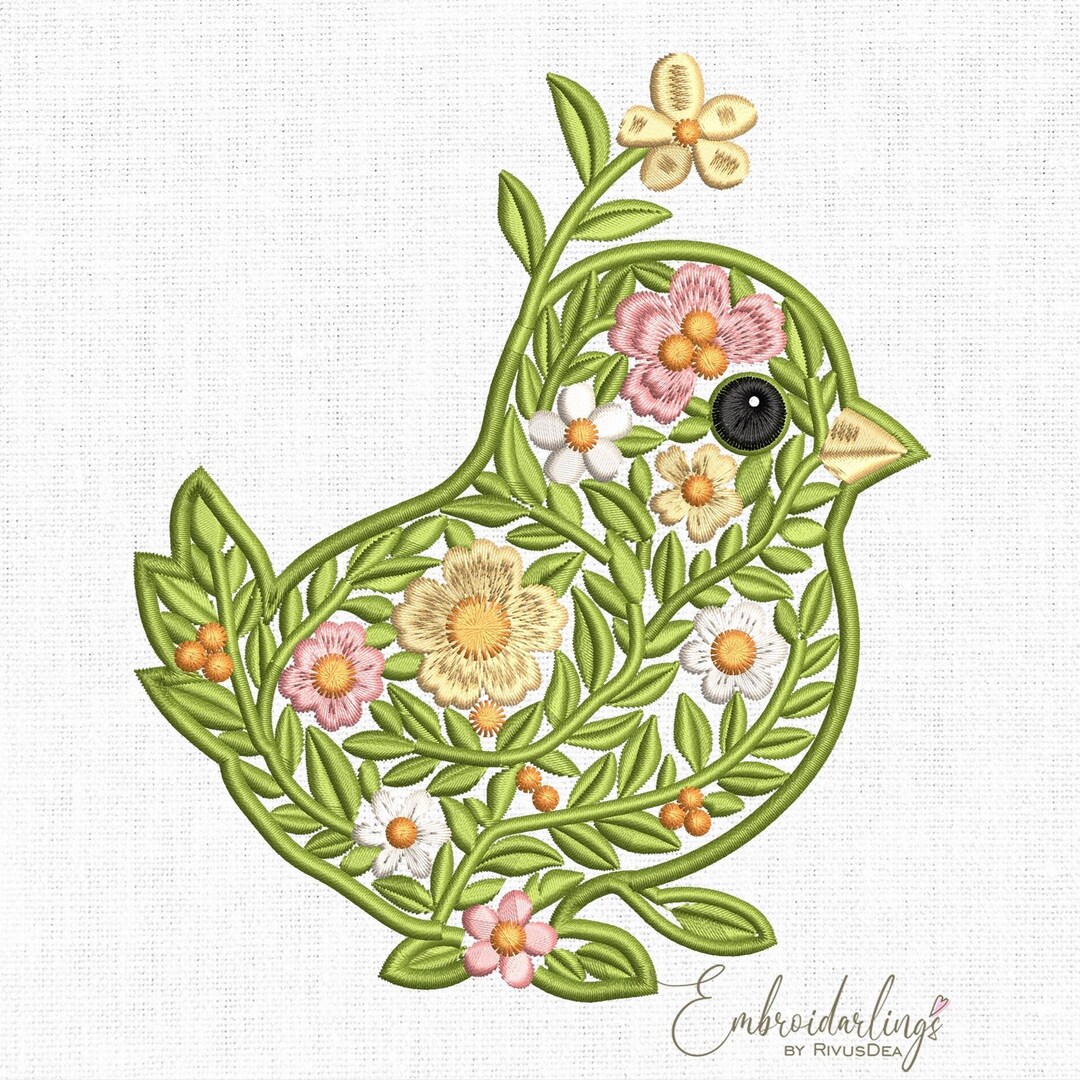 Floral Easter Bird Machine Embroidery Designs File, Spring Chick ...