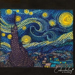 Starry Night Embroidery Design - Van Gogh Machine Embroidery Art