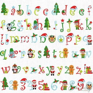Christmas Embroidery Font File, 5 sizes, Christmas Alphabet Monogram Pattern, Santa Letter Embroidery Design Bundle. jef, pes, dst, exp, xxx