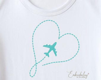 Plane with heart Embroidery Design File. Airplane Stewardess Pilot suite embroidery, baby boy birthday gift, baby shower embroidery design.