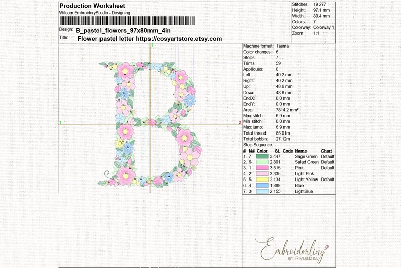 Floral Letter B Machine Embroidery Pattern: 4x4 Monogram (digital ...