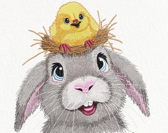 Easter Bunny & Chick Machine Embroidery Design (PDF)