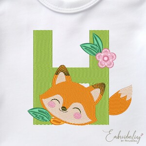 Cute Monogram Letter H Embroidery Design File. Single Initial Baby Monogram Flower Machine Embroidery, Animal Font Pattern