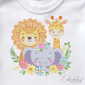 Safari Embroidery Design File, Lion Elephant Giraffe embroidery pattern, Machine Embroidery Baby Animal, Birthday gift, Baby Shower Party