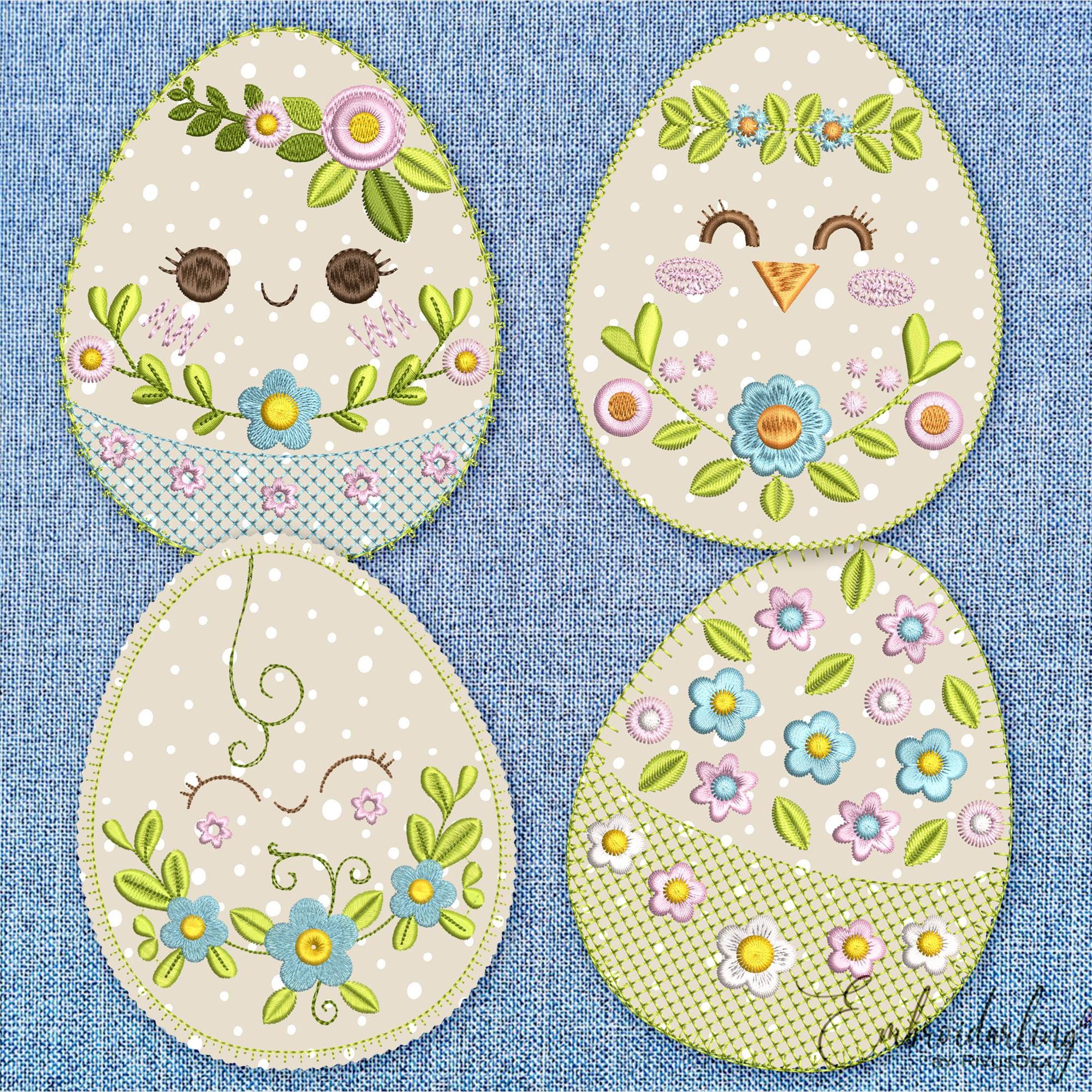 Egghead Designs 4 Easter Eggs Set Embroidery Design File. Cute Smiling Easter Egg ...