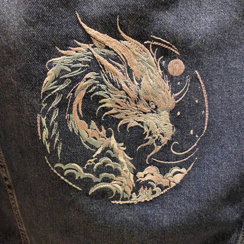 Green Dragon Machine Embroidery Design, Asian, Chinese New Year symbol, line art, china embroidery download, New Year embroidery pattern