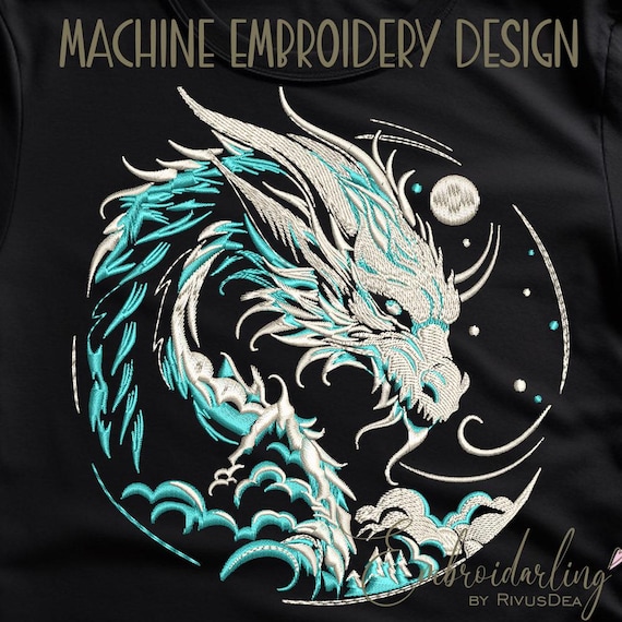 Green Dragon Machine Embroidery Designs, Asian, Chinese New Year symbol, line art pattern