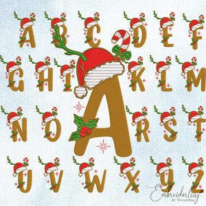 Christmas Embroidery  Font File, 5in, 6in, Christmas Alphabet Monogram Pattern, Santa Hat Letter Embroidery Design Bundle. Ricamo Macchina