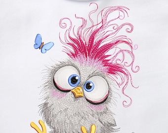 FUNNY CRAZY Chicken Embroidery Design, Machine Embroidery File, Flaffy Bird Pattern