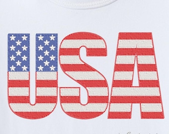 USA Embroidery Design File. 4th of July Embroidery File, American Flag Letters, Fourth of July, Veterans Day, Retro America Embroidery
