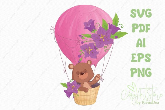 Teddy Bear Hot Air Balloon Svg Commercial Free Download Cute Etsy