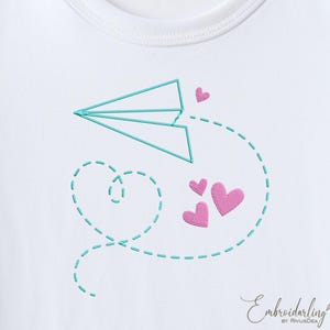 Paper Plane with Hearts Embroidery Design - Machine Embroidery File. 7 sizes. Jef, Pes, Dst, Xxx, Exp, Hus, Vp3, PDF
