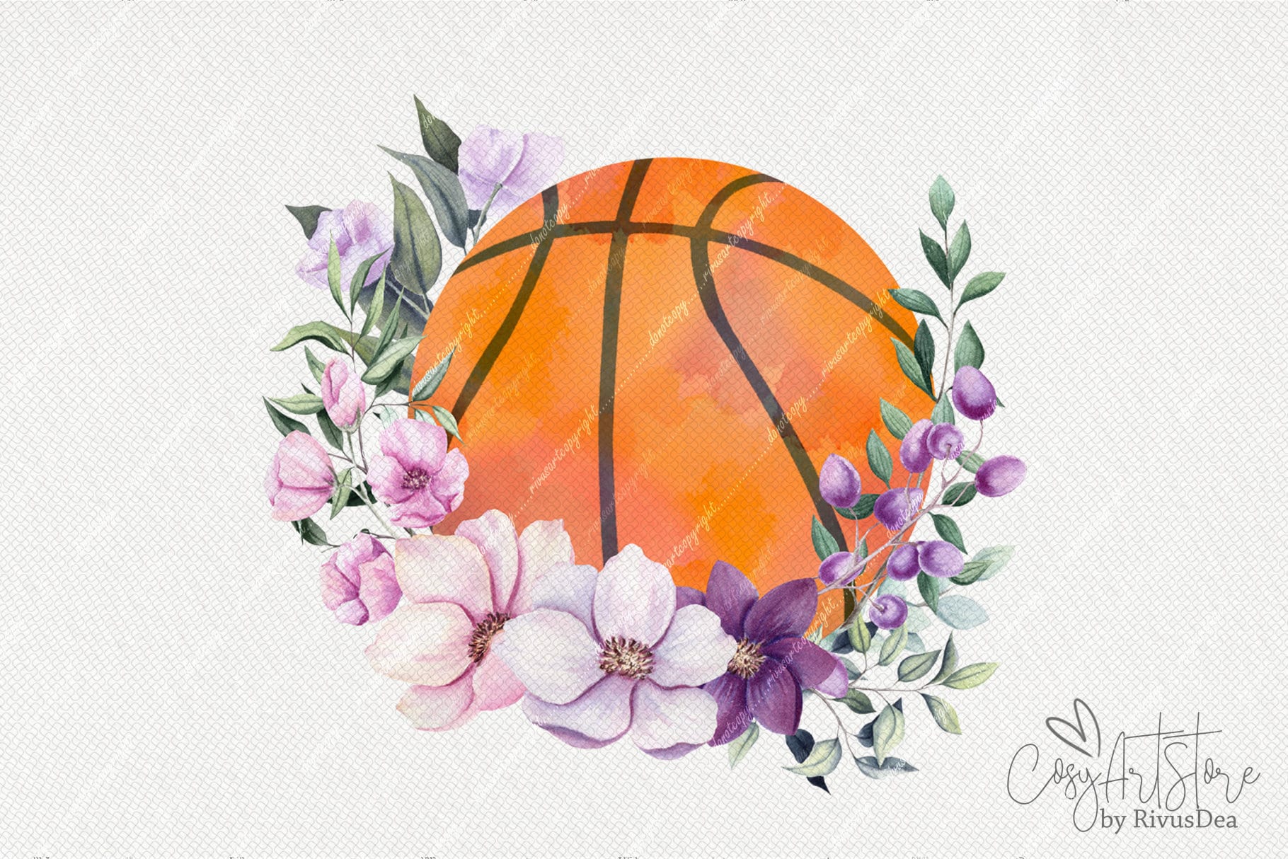 Basketball Floral Sublimation Design Download. Watercolor Etsy