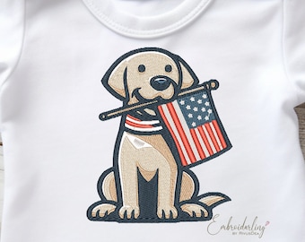 USA Patriotic Embroidery File, Dog with American Flag, Fourth July, 4th, Veterans Day